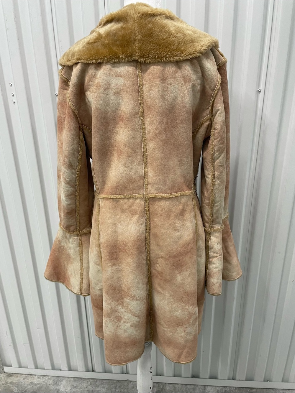 Newport News Camel Faux Suede Fur Lined Coat Flare Sleeve 8 Retro Penny Lane 70s - Picture 5 of 9